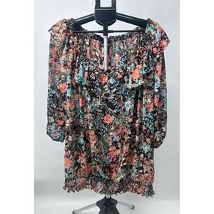 NWT Lane Bryant Floral Pattern Off The Shoulder Ruffle‎ Peasant Shirt Size 26/28